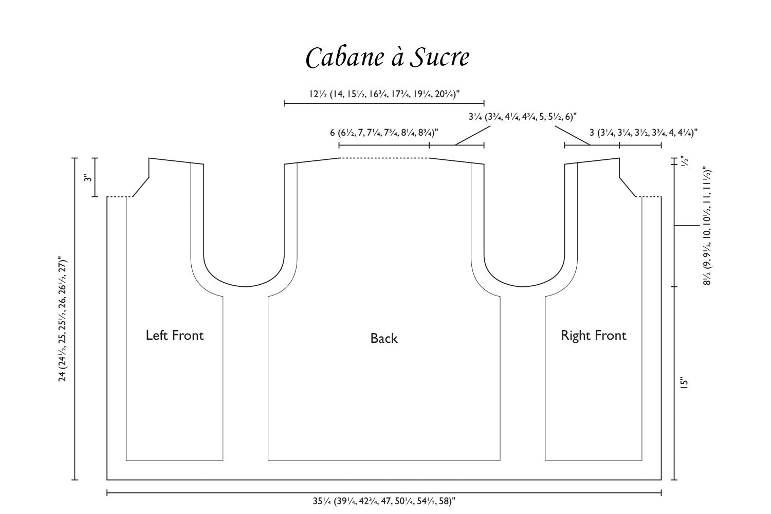Detailed schematic line drawing with dimensions for vest