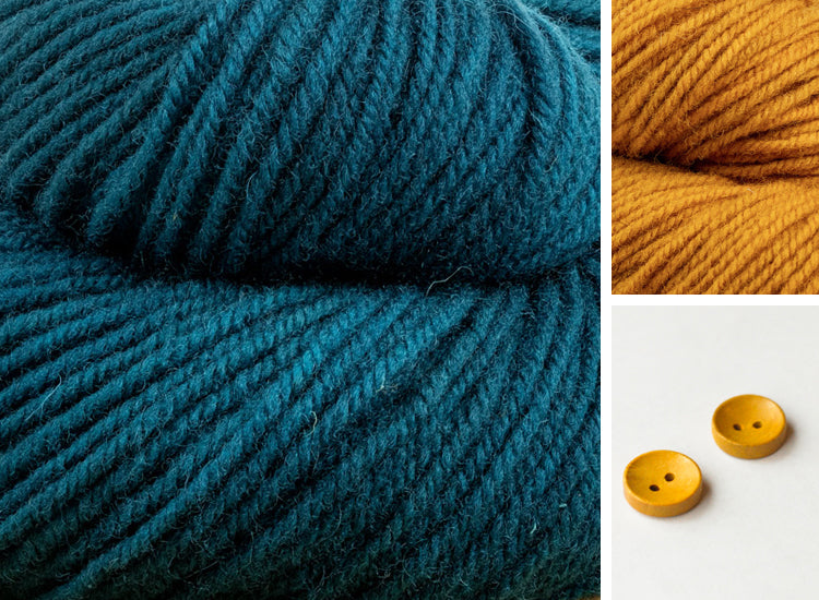 Collage showing Enchanted River + Propolis (Teal and yellow) colour combination with  yellow buttons.