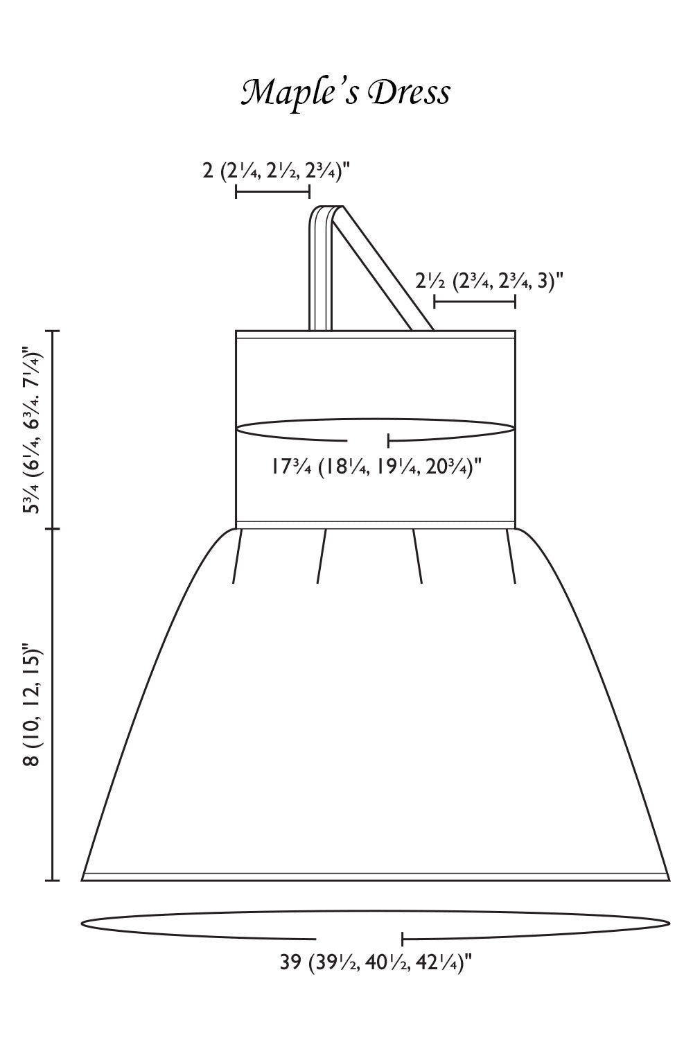 Detailed schematic line drawing with dimensions for sundress