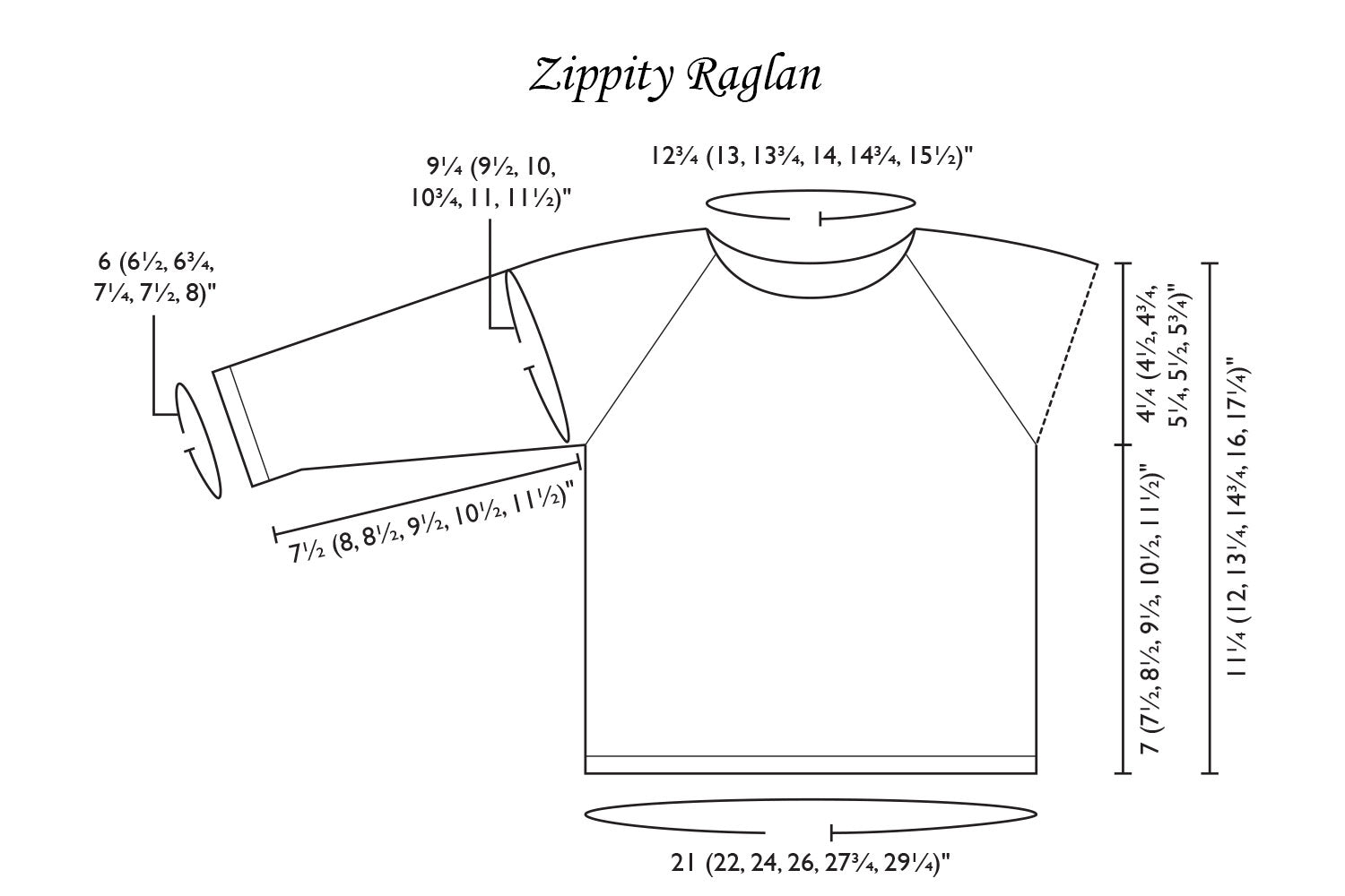 Detailed schematic line drawing with dimensions for pullover