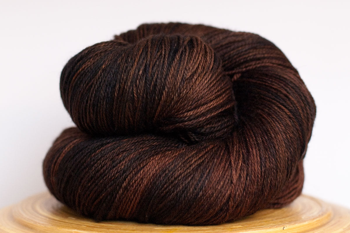 Dark Roast tonal deep brown fingering weight hand-dyed yarn