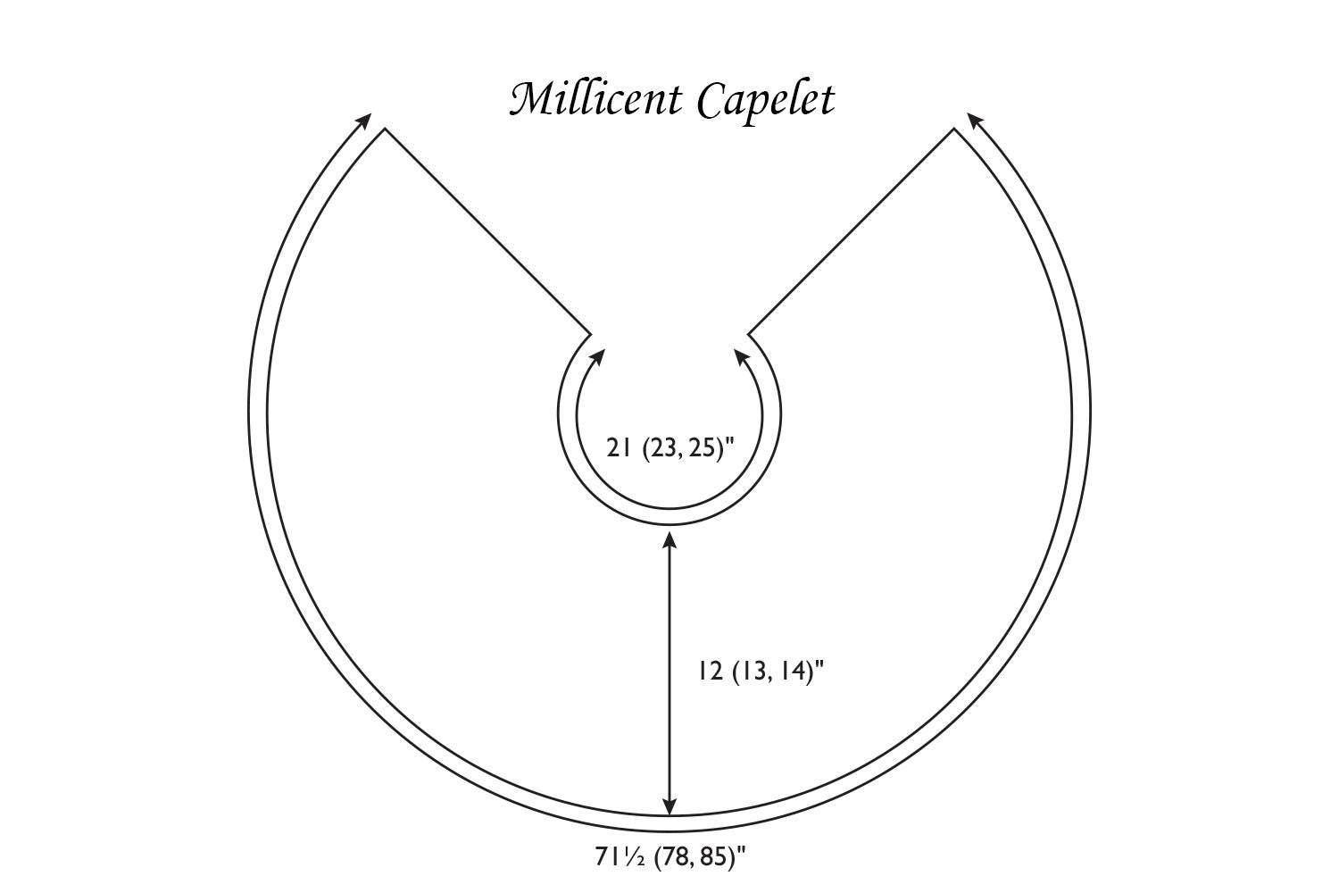 Schematic line drawing for capelet with dimensions