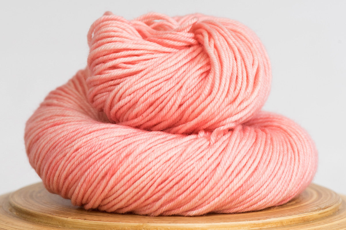 Cotton candy pale pink semi solid DK weight hand-dyed yarn