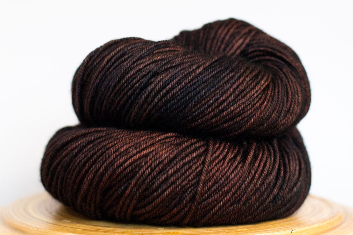 Dark Roast deep brown semi solid DK weight hand-dyed yarn