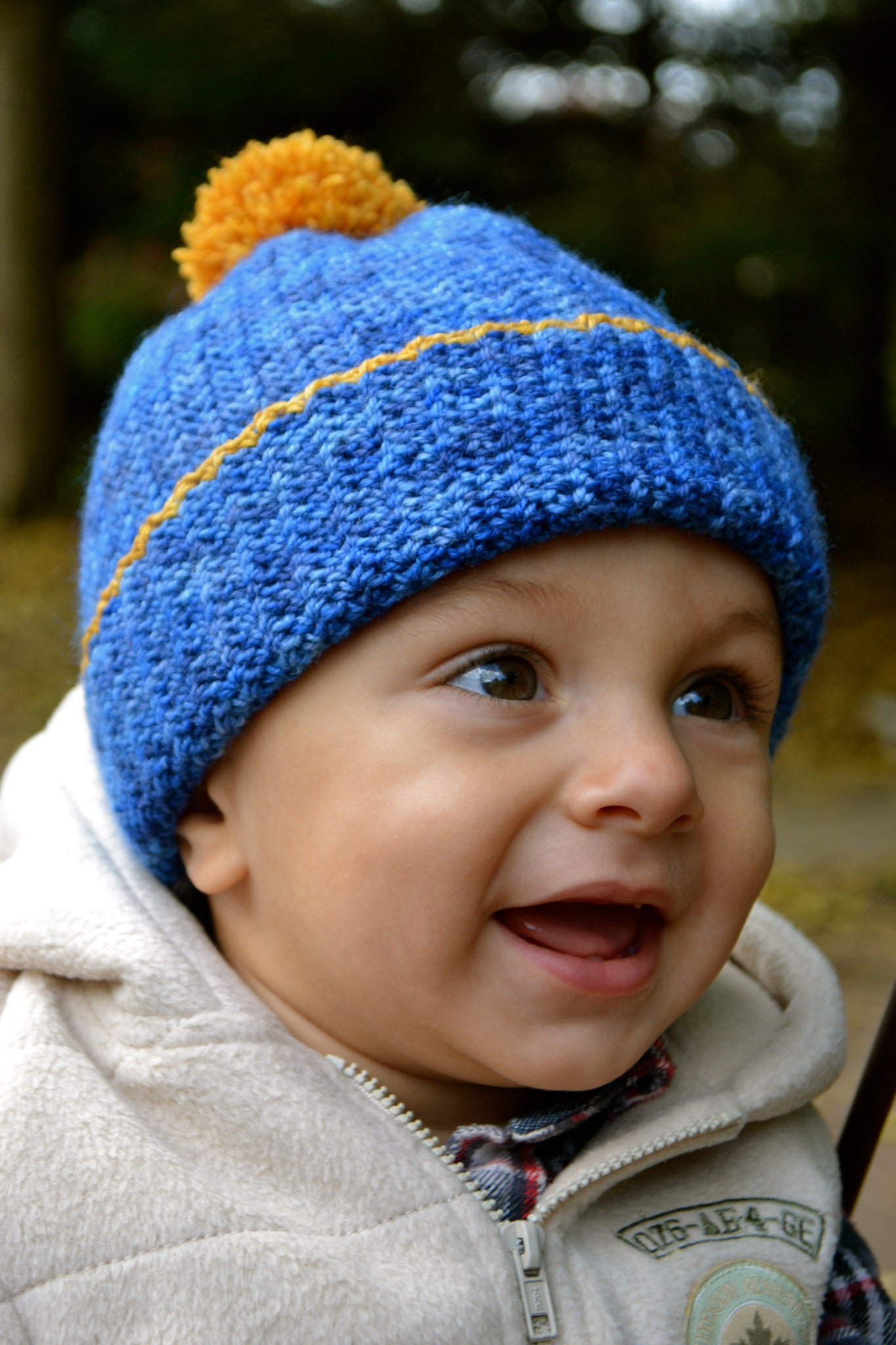 Petit Henri crochet hat shown in 0-6 month size