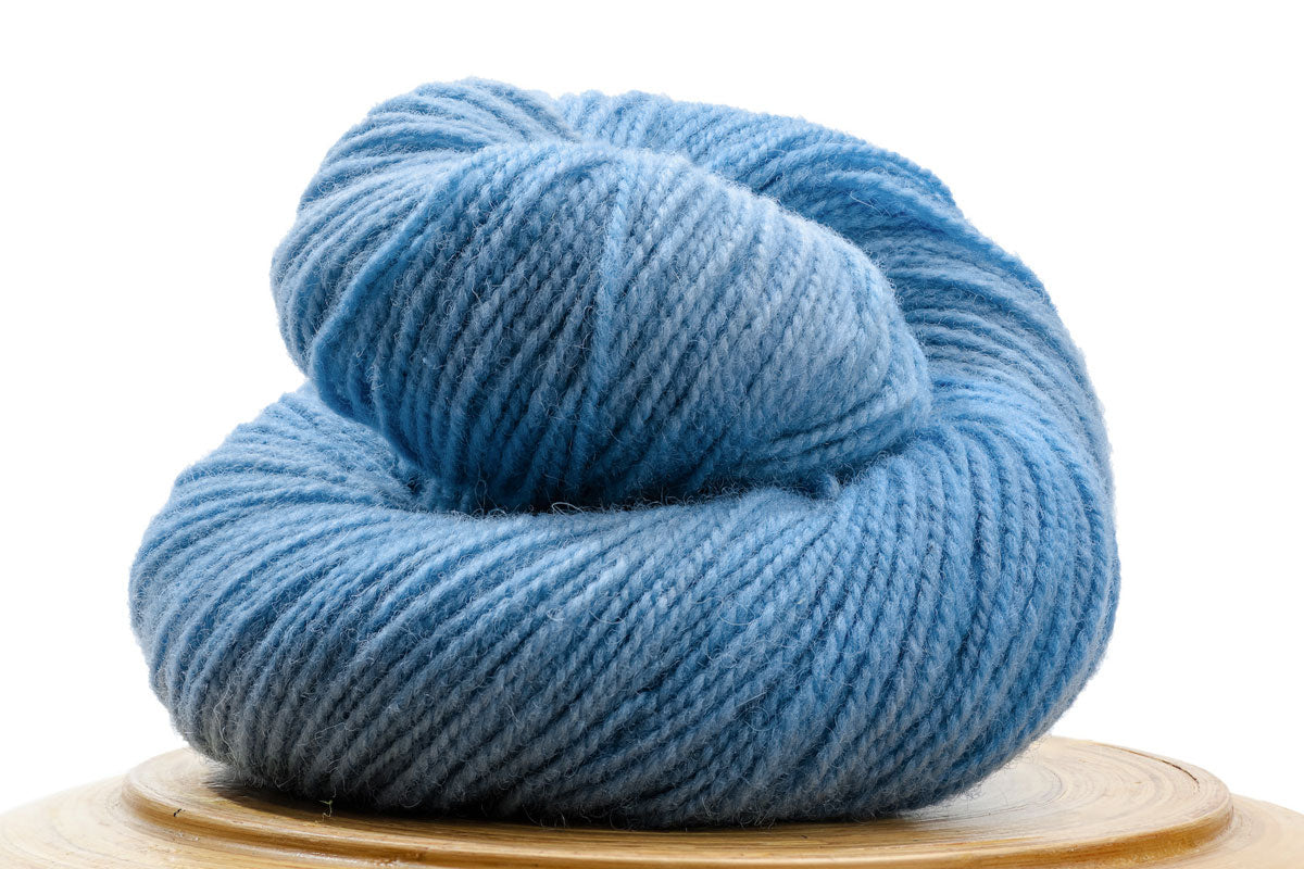 Winfield Canadian hand-dyed yarn in Forget-Me-Not, a pale cool blue